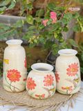  Bộ 3 Bình Hoa Vẽ Tay gốm sứ Bát Tràng họa tiết Hoa Cánh Bướm | Quà Tặng bình hoa Bát Tràng 