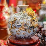  Quà Tặng Khai Trương Bình hút lộc Mã Đáo Thành Công men rạn vẽ vàng đắp nổi kênh hoa cao 48cm 