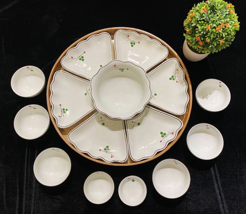  Bát Sứ Bát Tràng Hoa Mặt Trời vẽ Cherry hàng kỹ size 45 | Quà Tặng Doanh Nghiệp bát sứ 