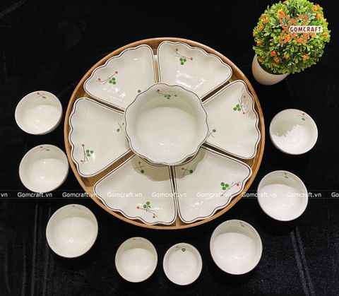  Bát Sứ Bát Tràng Hoa Mặt Trời vẽ Cherry hàng kỹ size 45 | Quà Tặng Doanh Nghiệp bát sứ 