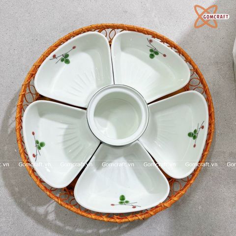  Bát Sứ Bát Tràng Hoa Mặt Trời 5 Cánh họa tiết quả Cherry size 38 | Quà Tặng Doanh Nghiệp bát sứ 