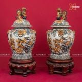  Quà Tặng Cao Cấp | Chóe Bát Tràng 20 lít đắp nổi Niên Niên Hữu Dư men rạn 