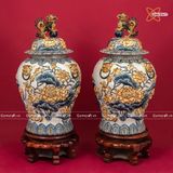  Quà Tặng Cao Cấp | Chóe Bát Tràng 60 lít đắp nổi Liên Hoa men rạn 