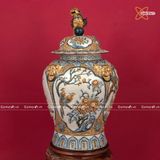  Quà Tặng Cao Cấp | Chóe Bát Tràng 60 lít đắp nổi Tứ Cảnh men rạn 
