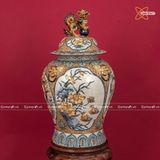  Quà Tặng Cao Cấp | Chóe Bát Tràng 60 lít đắp nổi Tứ Cảnh men rạn 