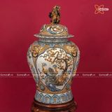  Quà Tặng Cao Cấp | Chóe Bát Tràng 60 lít đắp nổi Tứ Cảnh men rạn 