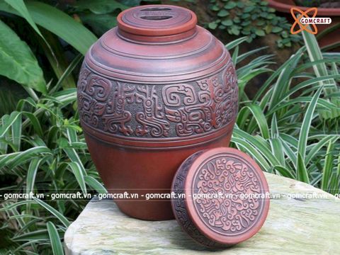  Quà tặng Bố Chum sành khắc nổi họa tiết  Văn Lang Âu Lạc dung tích 6 lít 