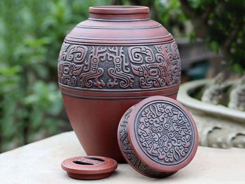  Quà tặng Bố Chum sành khắc nổi họa tiết  Văn Lang Âu Lạc dung tích 6 lít 