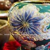  Bình Hoa men xanh lục bảo vẽ vàng dáng béo họa tiết Liên Hoa Cát Tường hàng vuốt tay | Quà Tặng bình hoa Bát Tràng 