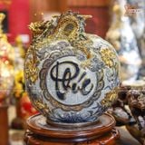  Quà Tặng Khai Trương Bình hút lộc Phúc Lộc Thọ vẽ vàng nền rạn đắp nổi kênh rồng cao 40cm 