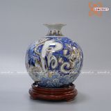  Bình Hút Lộc Phúc Lộc Thọ men lam vẽ vàng cao 30cm đường kính 25cm | Quà Tặng Khai Trương bình hút lộc Bát Tràng 