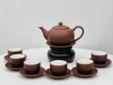  Ấm Chén Bát Tràng gốm Tử Sa dáng Tống Đất chỉ đỏ lòng trắng 360ml | Quà Tặng Doanh Nghiệp bộ ấm chén uống trà 