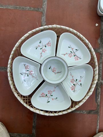  Bát Sứ Bát Tràng Hoa Mặt Trời 5 Cánh họa tiết Hoa Đào Hồng size 38 | Quà Tặng Doanh Nghiệp bát sứ 