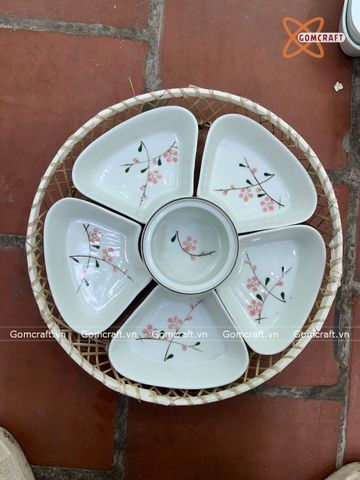  Bát Sứ Bát Tràng Hoa Mặt Trời 5 Cánh họa tiết Hoa Đào Hồng size 38 | Quà Tặng Doanh Nghiệp bát sứ 