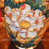  Bình Hoa men vàng họa tiết Liên Hoa Cát Tường vẽ vàng cao 36cm | Quà Tặng bình hoa Bát Tràng 