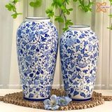  Bình Hoa thủ công vẽ lam kín bình họa tiết Hoa Dây cao 36cm miệng 13cm | Quà Tặng bình hoa Bát Tràng 
