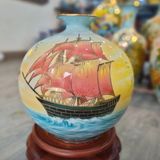  Bình Hút Lộc men màu nền xanh Thuận Buồm Xuôi Gió vẽ vàng cao 35cm | Quà Tặng Khai Trương bình hút lộc Bát Tràng 