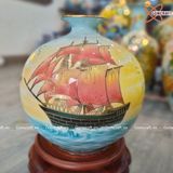  Bình Hút Lộc men màu nền xanh Thuận Buồm Xuôi Gió vẽ vàng cao 35cm | Quà Tặng Khai Trương bình hút lộc Bát Tràng 