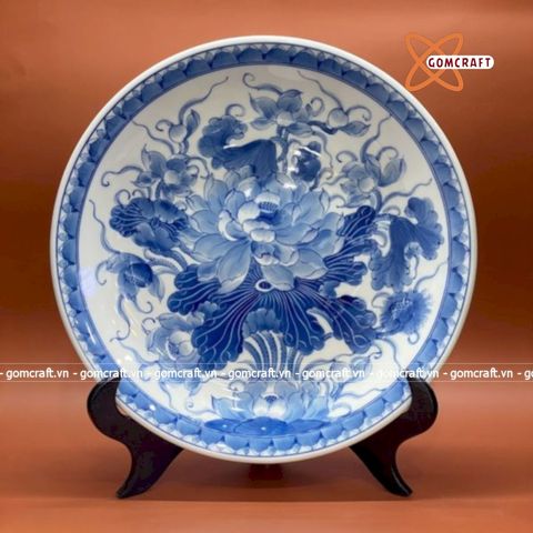  Mâm Bồng Hoa Sen Trường Phúc Men Lam Bát Tràng 