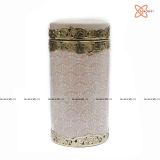  Quà Tặng Doanh Nghiệp Hũ Đựng Trà bọc đồng gốm sứ Bát Tràng nền hồng họa tiết hiện đại cao 20cm bụng 10cm 