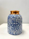  Quà Tặng Doanh Nghiệp Hũ Đựng Trà gốm sứ Bát Tràng cao cấp dáng chuông vẽ lam hoa dây cao 16cm bụng 12cm 