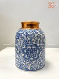  Quà Tặng Doanh Nghiệp Hũ Đựng Trà gốm sứ Bát Tràng cao cấp dáng chuông vẽ lam hoa dây cao 16cm bụng 12cm 