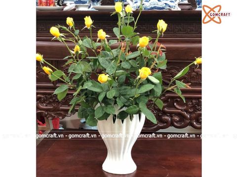  Bình Hoa dáng Bàn Tay Phật men trắng cao 35cm | Quà Tặng bình hoa Bát Tràng 