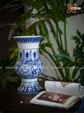  Bình Hoa men Lam dáng Búp Bê thân loe họa tiết Hoa Dây vẽ kỹ kín bình cao 28cm | Quà Tặng bình hoa Bát Tràng 