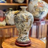  Mai Bình Tích Lộc Công Danh Phú Quý đắp nổi kênh bong men rạn vẽ vàng cao 38 cm | Quà Tặng Khai Trương Mai Bình Tích Lộc Bát Tràng 