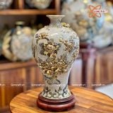  Mai Bình Tích Lộc Công Danh Phú Quý đắp nổi kênh bong men rạn vẽ vàng cao 38 cm | Quà Tặng Khai Trương Mai Bình Tích Lộc Bát Tràng 