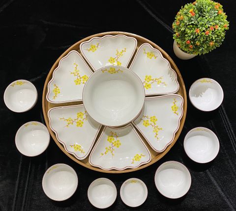  Bát Sứ Bát Tràng Hoa Mặt Trời vẽ Hoa Mai Vàng hàng kỹ size 45 | Quà Tặng Doanh Nghiệp bát sứ 