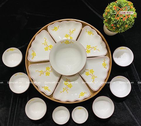  Bát Sứ Bát Tràng Hoa Mặt Trời vẽ Hoa Mai Vàng hàng kỹ size 45 | Quà Tặng Doanh Nghiệp bát sứ 