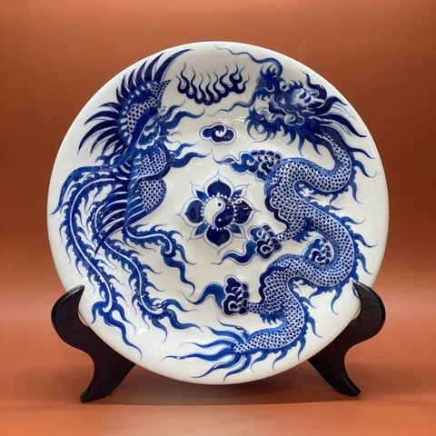  Mâm Bồng Rồng Nổi Men Lam Bát Tràng 