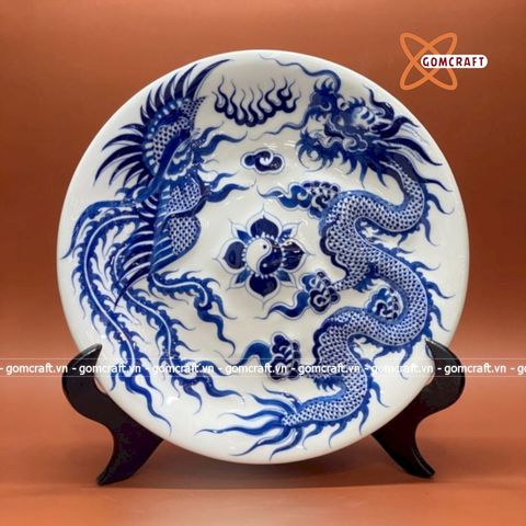  Mâm Bồng Rồng Nổi Men Lam Bát Tràng 