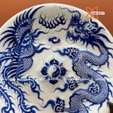  Mâm Bồng Rồng Nổi Men Lam Bát Tràng 