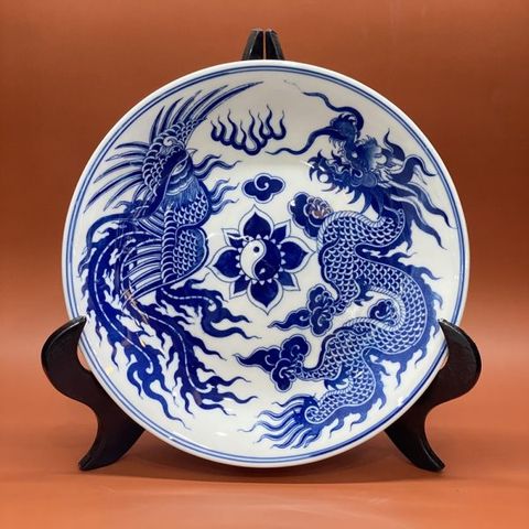  Mâm Bồng Rồng Phượng 3D Men Lam Bát Tràng 