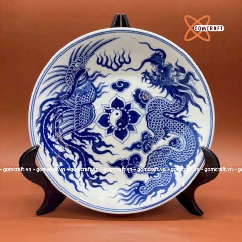  Mâm Bồng Rồng Phượng 3D Men Lam Bát Tràng 