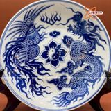  Mâm Bồng Rồng Phượng 3D Men Lam Bát Tràng 