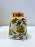  Quà Tặng Doanh Nghiệp Hũ Đựng Trà gốm sứ Bát Tràng cao cấp dáng tròn chân vuông vẽ hoa dây cao 14cm bụng 11cm 
