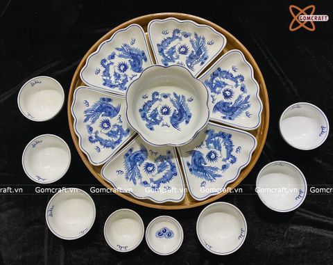  Bát Sứ Bát Tràng Hoa Mặt Trời vẽ Rồng Phượng hàng kỹ size 45 bộ 15 chi tiết | Quà Tặng Doanh Nghiệp bát sứ 