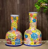  Bình Hoa vuốt tay thủ công dáng đầm vẽ màu họa tiết Ngàn Hoa cao 38cm miệng 9cm | Quà Tặng bình hoa Bát Tràng 