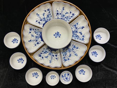  Bát Sứ Bát Tràng Hoa Mặt Trời vẽ Sen Chuồn Chuồn hàng kỹ size 45 bộ 15 chi tiết | Quà Tặng Doanh Nghiệp bát sứ 