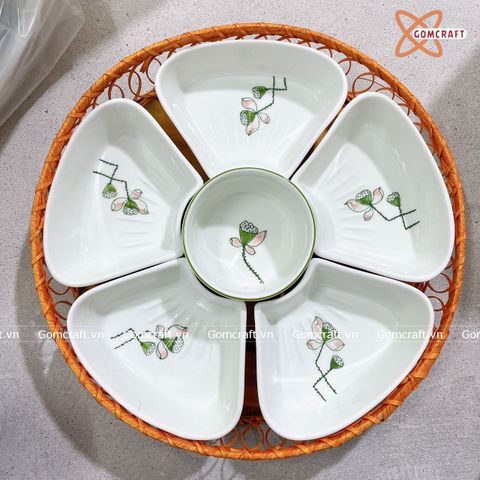  Bát Sứ Bát Tràng Hoa Mặt Trời 5 Cánh họa tiết Sen Hồng size 38 | Quà Tặng Doanh Nghiệp bát sứ 