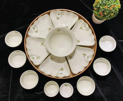  Bát Sứ Bát Tràng Hoa Mặt Trời vẽ Hoa Sen Xanh hàng kỹ size 45 | Quà Tặng Doanh Nghiệp bát sứ 