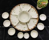  Bát Sứ Bát Tràng Hoa Mặt Trời vẽ Hoa Sen Xanh hàng kỹ size 45 | Quà Tặng Doanh Nghiệp bát sứ 