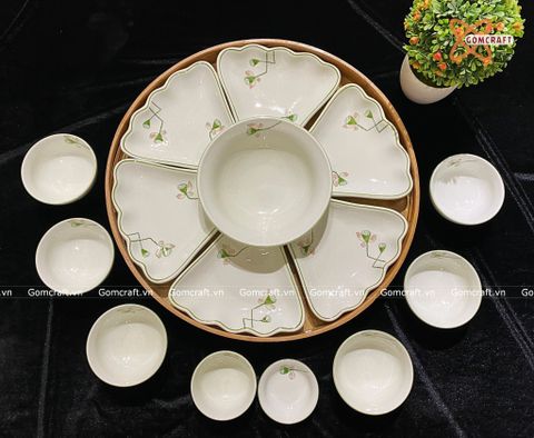  Bát Sứ Bát Tràng Hoa Mặt Trời vẽ Hoa Sen Xanh hàng kỹ size 45 | Quà Tặng Doanh Nghiệp bát sứ 