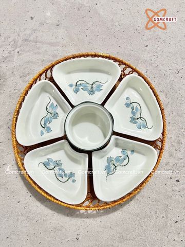  Bát Sứ Bát Tràng Hoa Mặt Trời 5 Cánh họa tiết Sen Xanh size 38 | Quà Tặng Doanh Nghiệp bát sứ 