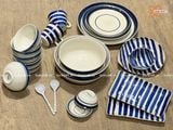  Quà Tặng Doanh Nghiệp bát sứ | Bát Sứ Bát Tràng bộ bát ăn decor gia đình họa tiết Sọc Xanh 20 chi tiết 