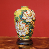  Bình Hoa men vàng họa tiết Liên Hoa Cát Tường vẽ vàng cao 36cm | Quà Tặng bình hoa Bát Tràng 