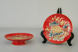  Mâm Bồng Bát Tràng Hoa Sen men đỏ đắp nổi vẽ vàng đường kính 25 cm 